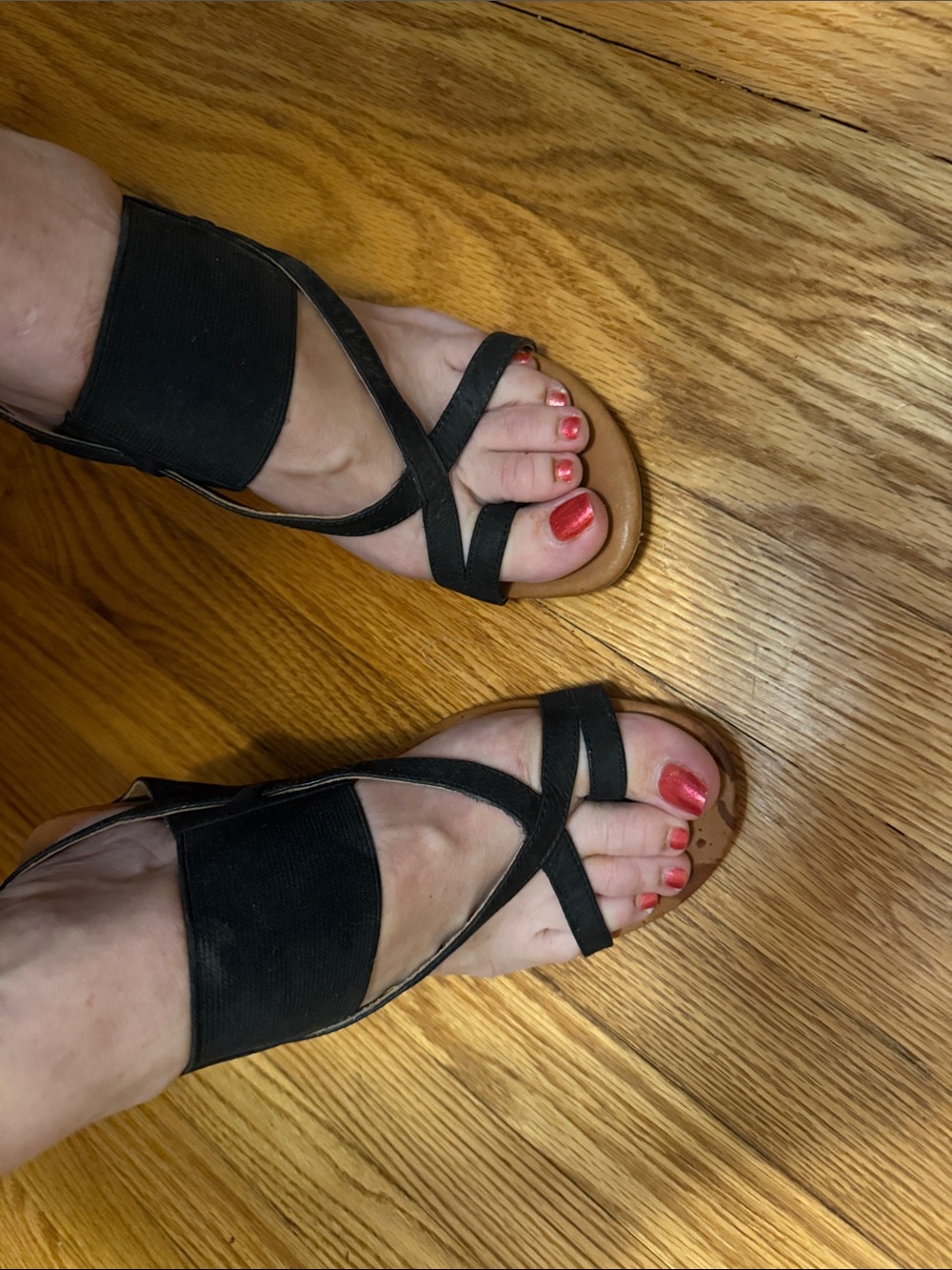 boc Black Strappy Wedge Sandals